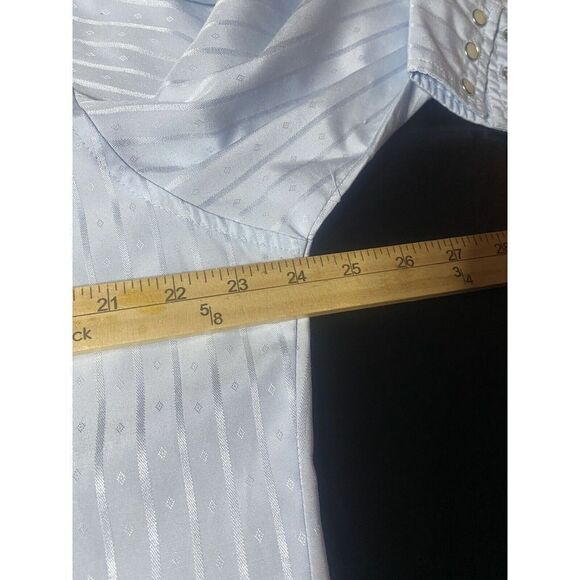 Wrangler Mens Large Vintage 90s Long Sleeve Pearl Snap Shirt Blue Diamond Print - Picture 6 of 7